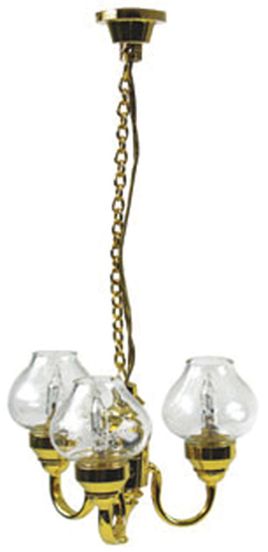 Dollhouse Miniature 3-Arm Chandelier, Clear Globes